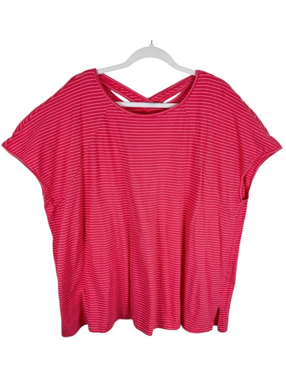 Simple Suzanne Betro Pink White Striped Cap Sleeve Criss Cross Back Shirt Sz 3X